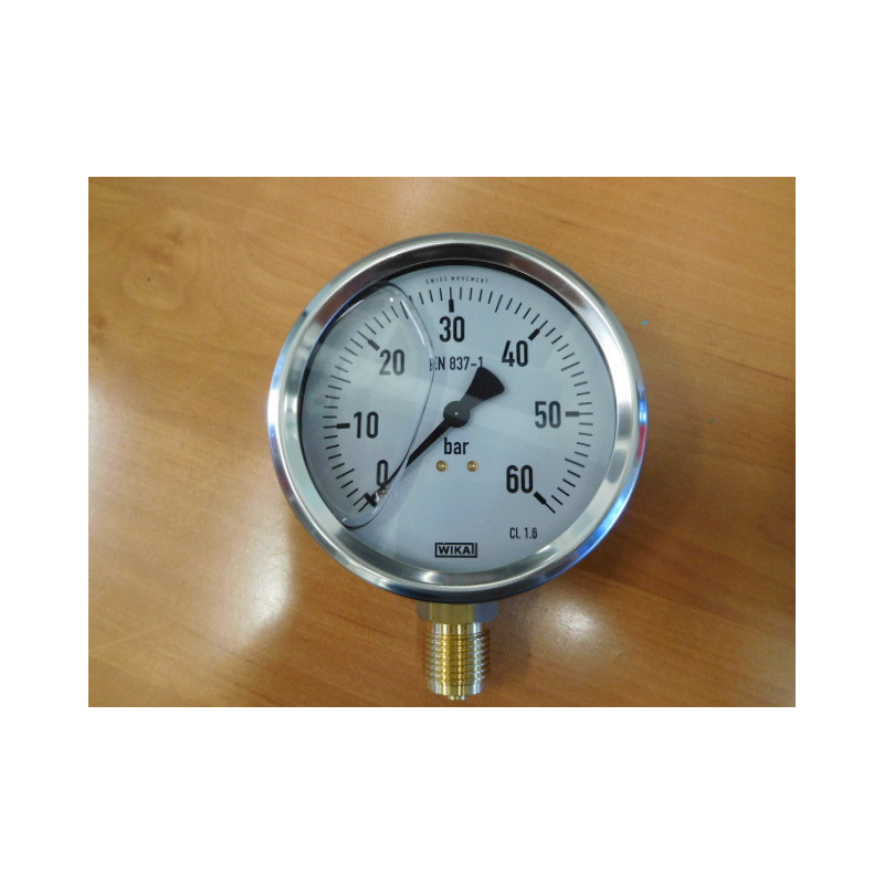 Manometr 100 mm, 0-60bar, przył dolne G1/2", gliceryna, stal nierdz.113.53.100 nr kat: 7079636,WIKA-7079636,MS60100GLYES,751-100 Manometr 100 mm, 0-60bar, przył dolne G1/2", gliceryna, stal nierdz.113.53.100 nr kat: 7079636,WIKA-7079636,MS60100GLYES,751-100